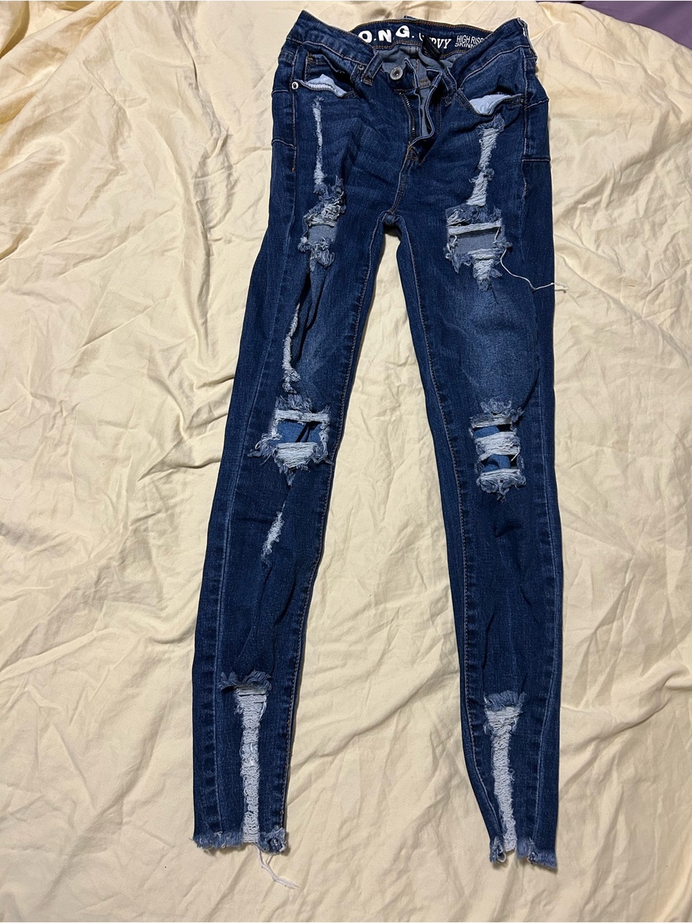 Distressed Dark Blue Women’s Skinny Jeans - Unknown Brand